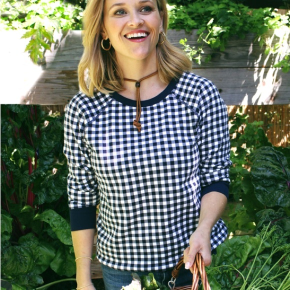 DRAPER JAMES Natalie Sweatshirt Navy Blue & White Gingham Pullover X-Small - Picture 3 of 5